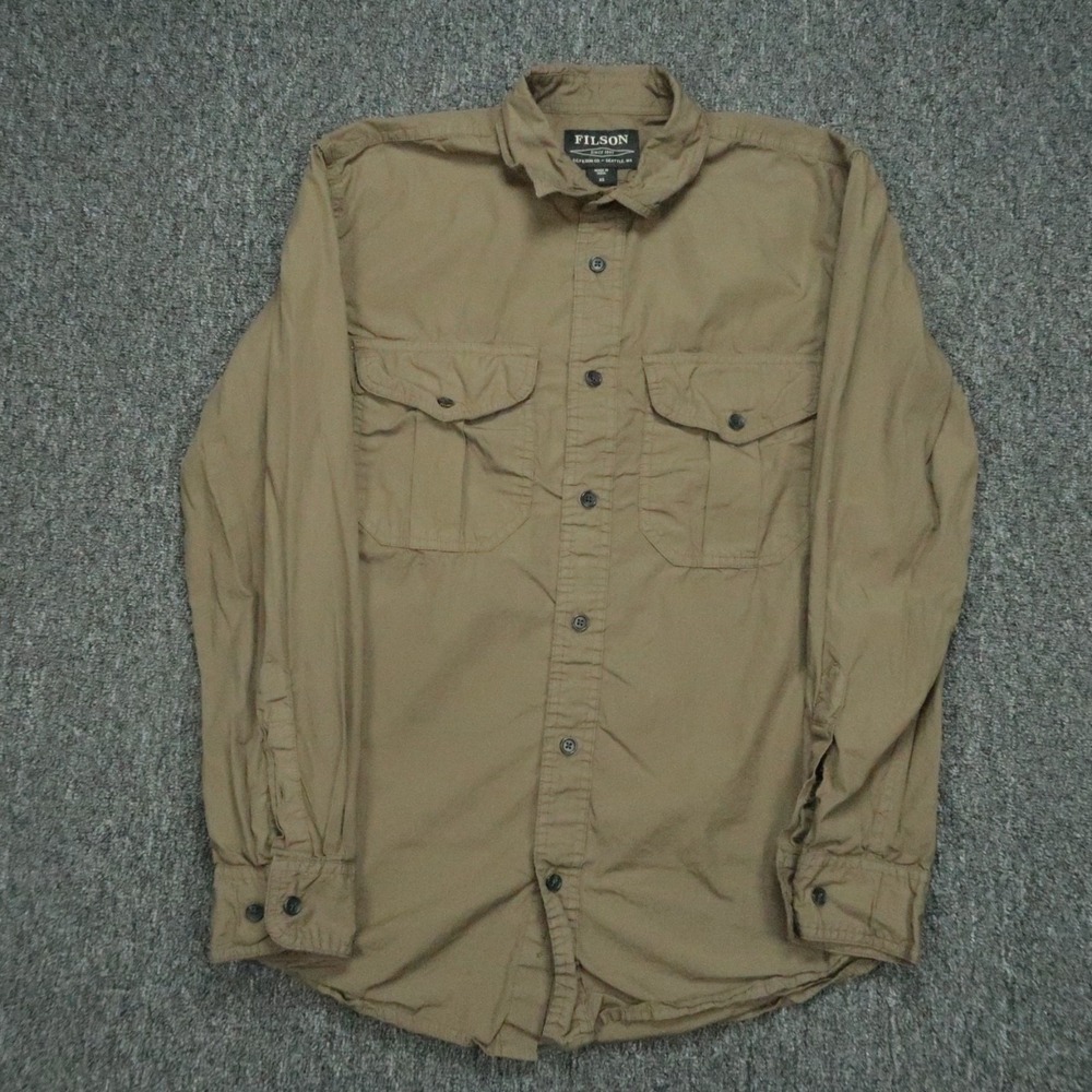 Filson Shirt Men Extra Small Dusty Olive Washed Feather Cloth Long Sleeve Button
